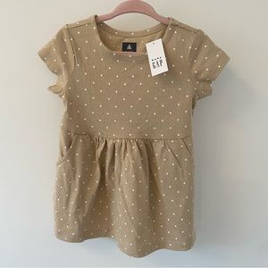NWT GAP tan white polka dot short sleeve tunic dress with pockets